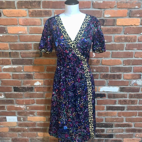 Anthropologie Maeve Womens Morgan Mixed Print SS Dress Size 2 V Neck - Picture 1 of 10